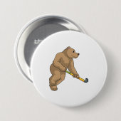 Hockey mit Hockeyschläger Button (Vorne & Hinten)