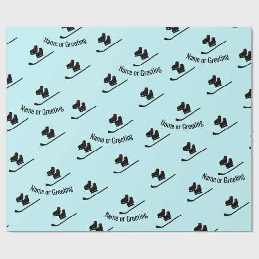 Hockey-Muster - Skate und Stick beliebigen Namen / Geschenkpapier (Flach)