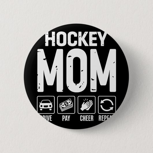 Hockey-Mutter-Fahren-Zahlen-Anfeuern-Mutter-Eines- Button (Vorderseite)