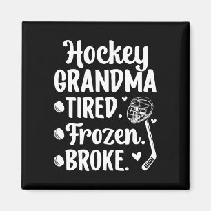 Hockey-Oma Müde gefrorener Eishockeyspieler Oma Magnet