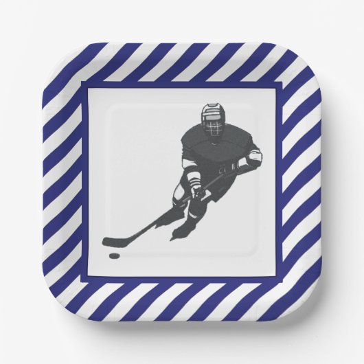 Hockey-Party Blau Pappteller (Vorderseite)