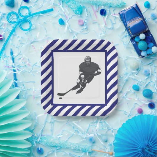 Hockey Partys Blue Pappteller (Party)