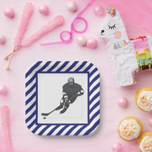 Hockey Partys Blue Pappteller (Party)