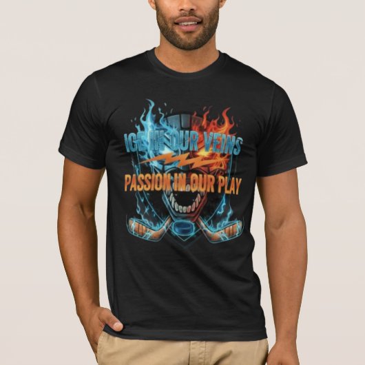 Hockey Passion: Ice & Fire Skull Graphic T-Shirt (Vorderseite)