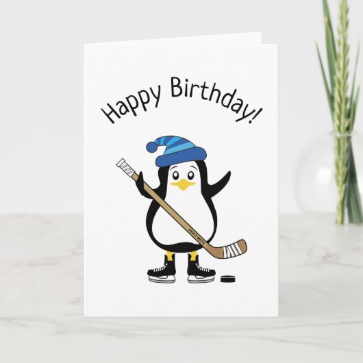 Hockey Penguin Birthday Card Feiertagskarte (Vorderseite)