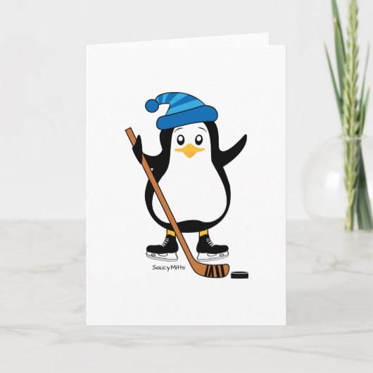 Hockey Penguin Grußkarte Karte (Vorderseite)