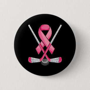 Hockey Pink Ribbon Breast Cancer Awareness Sport L Button