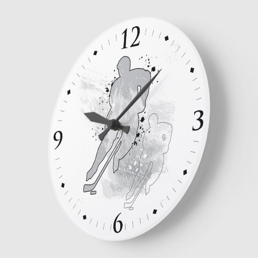 Hockey Player Double Vision Gray Ice Man Cave Große Wanduhr (Winkel)