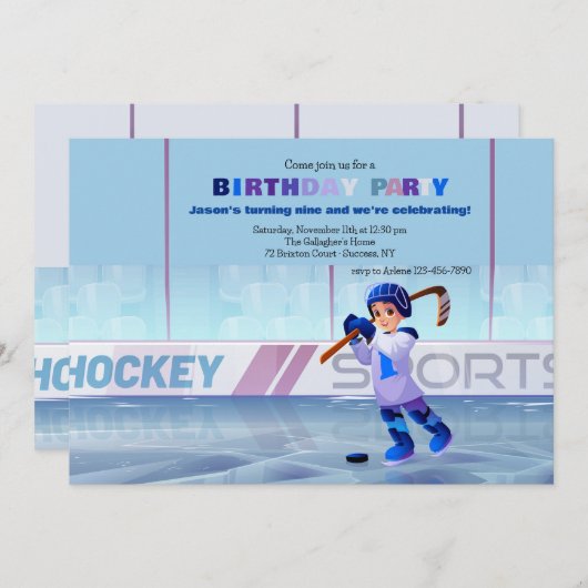 Hockey Player Einladung zum Geburtstag (Vorne/Hinten)