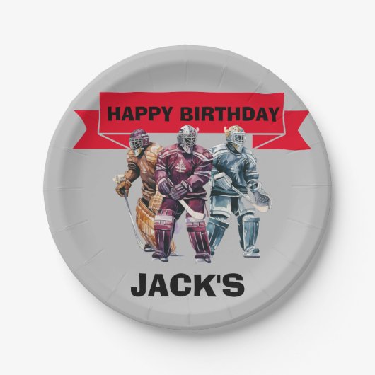 Hockey Player Geburtstagsparty Pappteller (Vorderseite)