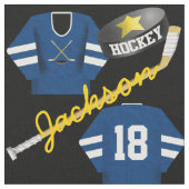 Hockey Player Jersey Puck und Stick Name Number Stoff (Nahaufnahme)