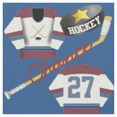 Hockey Player Jersey Puck und Stick Name Number Stoff (Nahaufnahme)