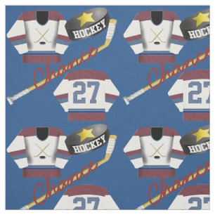 Hockey Player Jersey Puck und Stick Name Number Stoff