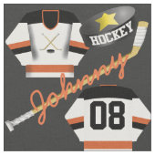 Hockey Player Jersey Puck und Stick Name Number Stoff (Nahaufnahme)