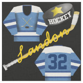 Hockey Player Jersey Puck und Stick Name Number Stoff (Nahaufnahme)