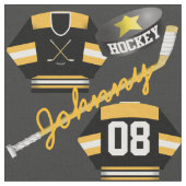 Hockey Player Jersey Puck und Stick Name Number Stoff (Nahaufnahme)