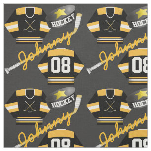 Hockey Player Jersey Puck und Stick Name Number Stoff