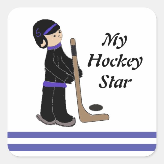 Hockey Player mit Stick und Puck Quadratischer Aufkleber (Vorderseite)