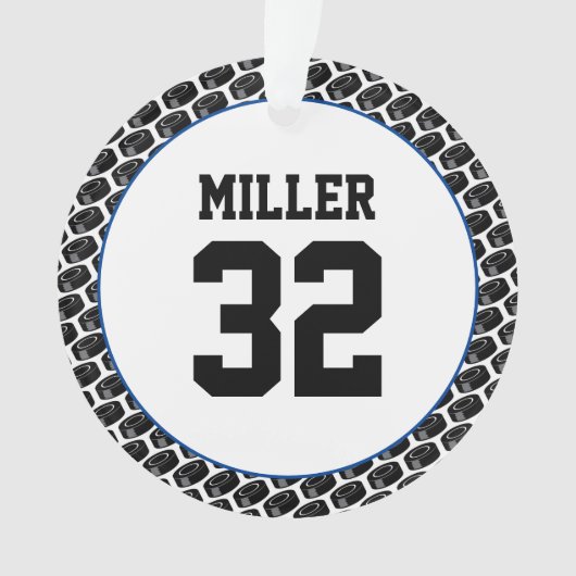 Hockey Player Name Number Puck Pattern Sports Ornament (Vorderseite)