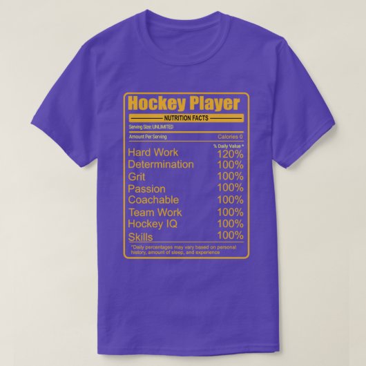 Hockey Player Nutrition Fakten T-Shirt (Design vorne)