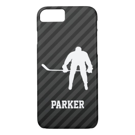 Hockey Player; Schwarz & Dunkelgrau Streifen Case-Mate iPhone Hülle (Rückseite)