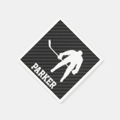 Hockey Player; Schwarz & Dunkelgrau Streifen Serviette (Ecke)