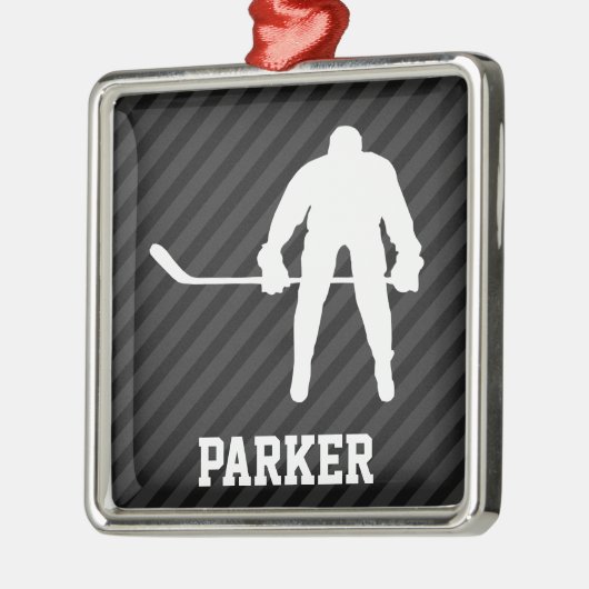 Hockey Player; Schwarz & Dunkelgrau Streifen Silbernes Ornament (Links)