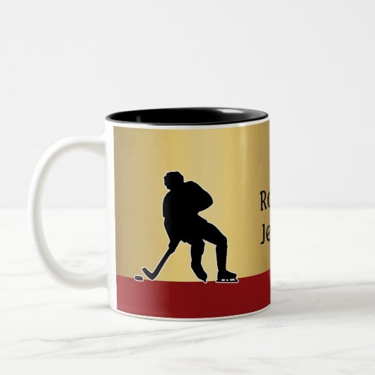 Hockey Player Silhouette personalisiert Zweifarbige Tasse (Links)
