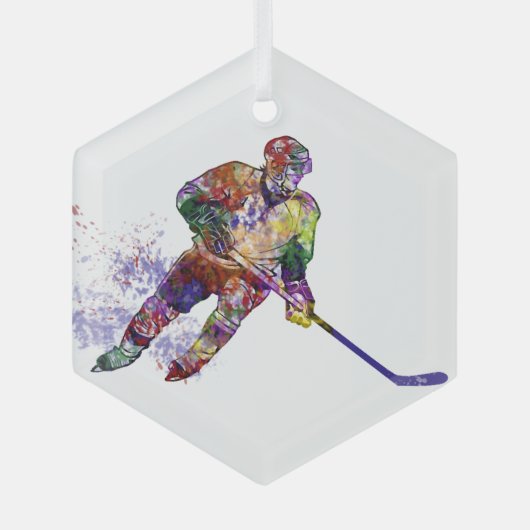 Hockey Player Sport Ornament Aus Glas (Vorderseite)