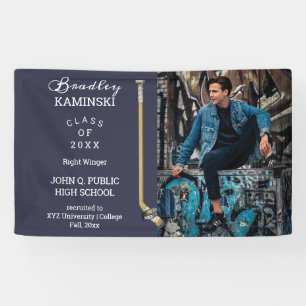 Hockey Player Sports Graduation Photo - Blue Banner