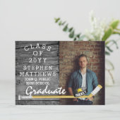 Hockey Player Sports Rustikales Foto Abschluss Einladung (Stehend Vorderseite)