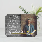 Hockey Player Sports Rustikales Foto Abschluss Einladung (Stehend Vorderseite)