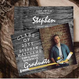 Hockey Player Sports Rustikales Foto Abschluss Einladung