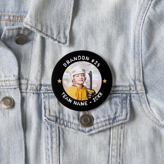 Hockey Player Team Foto Deine Farbe Personalisiert Button (Beispiel)
