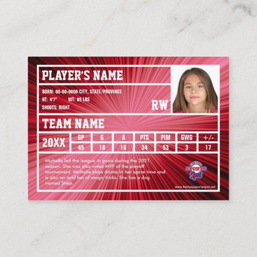 Hockey Player Trading Card Souvenir | Rote Rays Telefonnummerkarte (Rückseite)