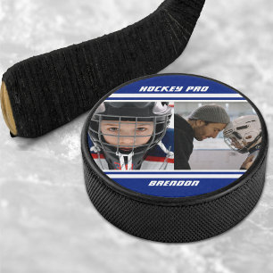 Hockey Pro Foto Collage Streifen blau & weiß Eishockey Puck
