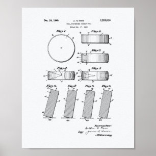 Hockey Puck 1940 Patentzeichnung - Weißes Papier Poster