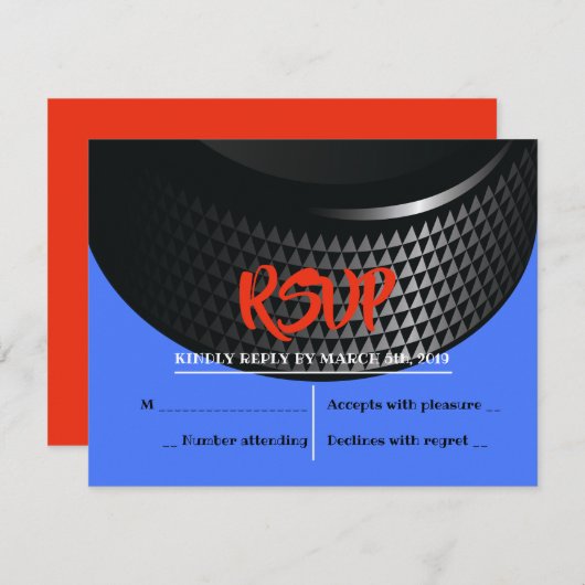HOCKEY PUCK Bar Bar Mitzvah Reply Card RSVP Karte (Vorne/Hinten)