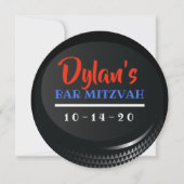 HOCKEY PUCK Bar Bat Mitzvah Geschenksticker Einladung (Vorderseite)
