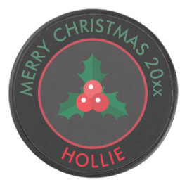 Hockey Puck / Christmas Holly Black