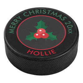 Hockey Puck / Christmas Holly Black