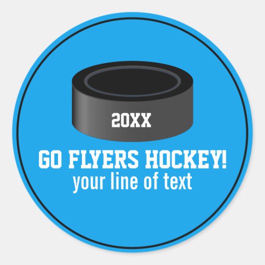 Hockey Puck Custom Team Name, Jahr, Text Runder Aufkleber (Vorderseite)