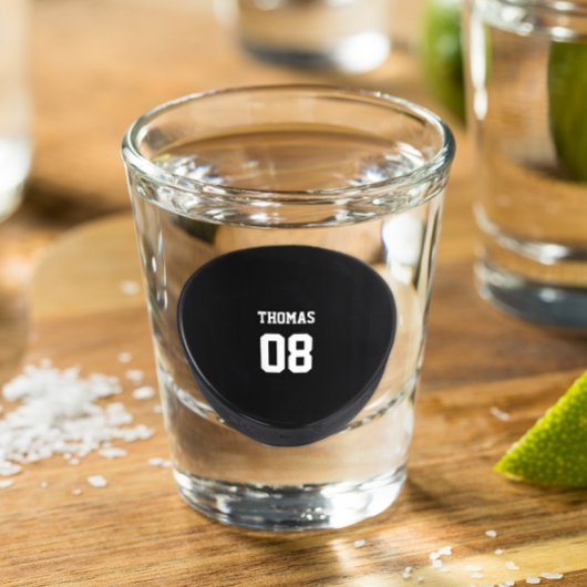 Hockey Puck Name und Nummer Personalisiert Schnapsglas