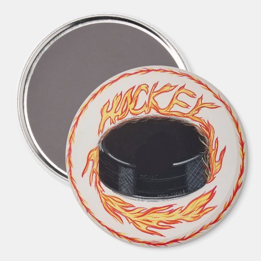 Hockey Puck on Fire Magnet (Vorderseite/Rückseite)