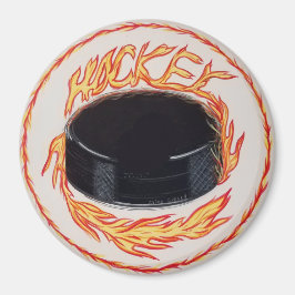 Hockey Puck on Fire Magnet