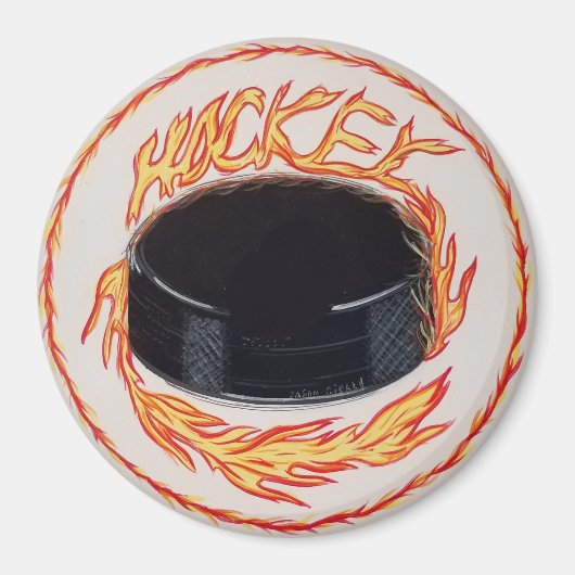 Hockey Puck on Fire Magnet (Vorne)