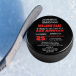 Hockey Puck Round Bar Mitzvah Einladung<br><div class="desc">Diese lässigen,  schicken Einladungen sind perfekt für alle sportlichen Bar Mitzvah-Feste. Jede Textzeile ist vollständig anpassbar,  um genau zu sagen,  was Sie gewollt haben! Finden Sie koordinierende Produkte in der Bar Mitzvah Sports Collection.</div>