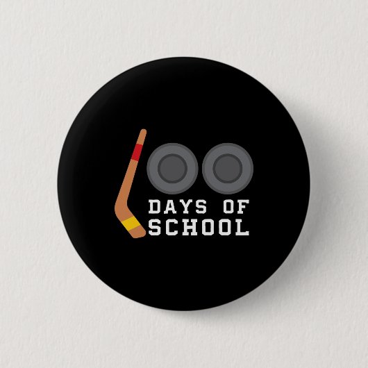 Hockey Puck Stick 100 Tage Schullehrer Junge Button (Vorderseite)