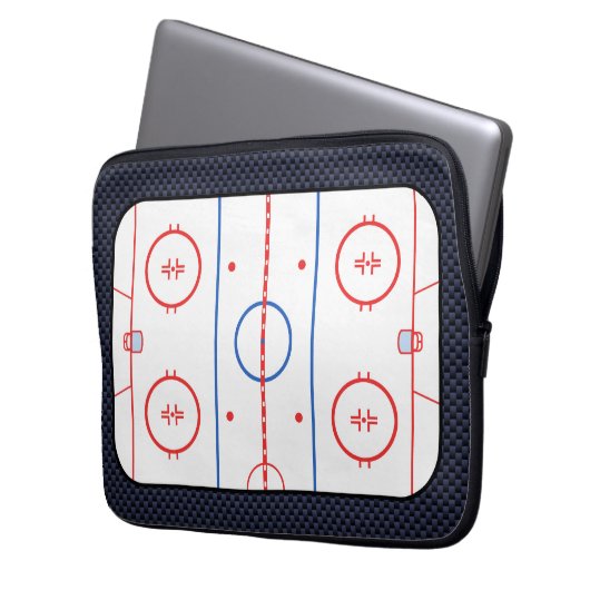 Hockey-Rink-Diagramm auf Blue Carbon Fibre-Stil Laptopschutzhülle (Vorderseite Links)