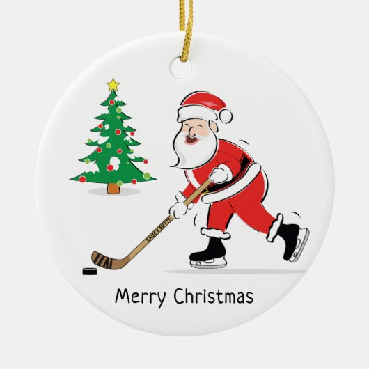 Hockey Santa Christmas Round Keramikornament (Vorne)
